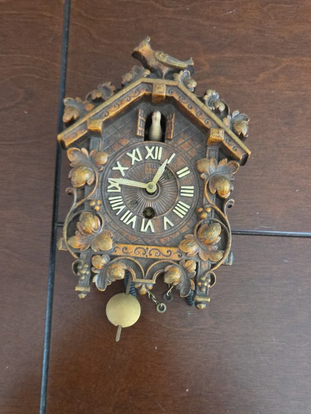 Lux Vintage Brown Mini Cuckoo Wall Clock - Lux Clock MFG For PARTS ONLY